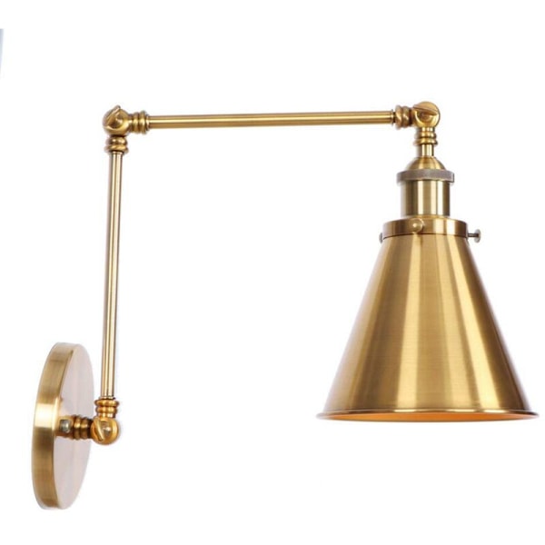 Industriell vegglampe i messing med konisk skjerm og justerbar arm for bar, lager, korridor