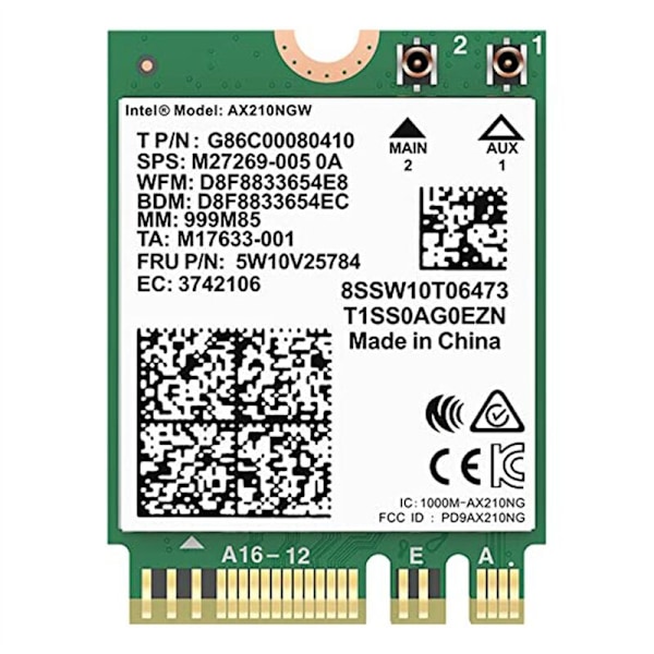 AX210NGW WiFi-kort, Wi-Fi 6E 11AX trådlös modul utbyggbar upp till 6 GHz MU-MIMO Tri-Band internt nätverkskort + Bluetooth 5.2