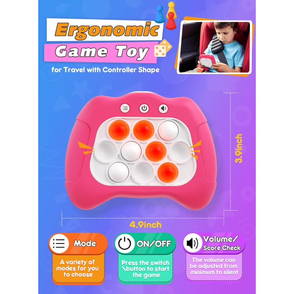 Push Bubble Fidget Toy, Electronic Light Up Spillkonsoll, Kul bursdagsgave, Pop Up Stress Toy for gutter og jenter, Focused Speed ​​Puzzle Game for Fa