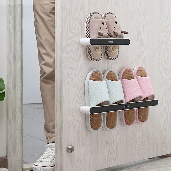 Slippers Stativ Punch Free Slippers Organizer Plastik Opbevaringshylde Rum Organizer - Sort