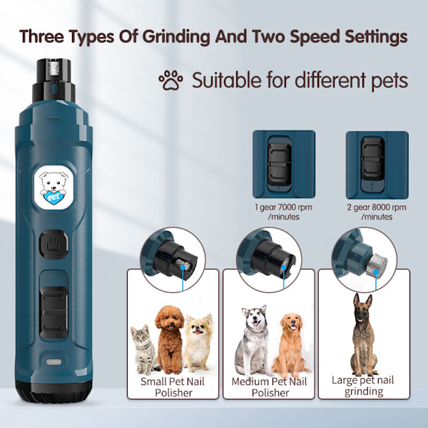 Hunde Negleklipper med 2 LED-lys - Kraftfuld 2-trins elektrisk negleklipper til hunde og katte, professionel, stille og smertefri