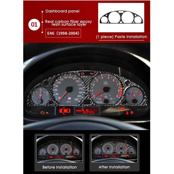 Til 3 E46 M3 1998-2005 Fiber Interiør Dashboard Dekorative Ramme Dashboard Cover Stickers