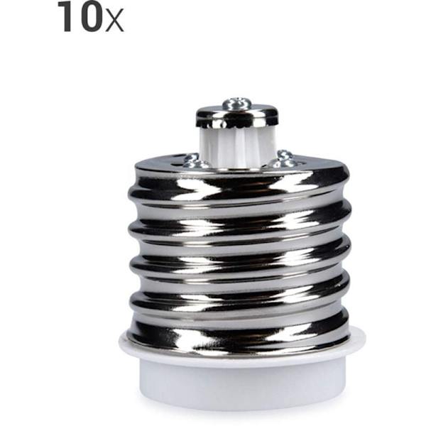 10x Sokkeladapter - 10x E40 til E27 Sokkelkonverter - E27 Base Lampeholder Adapter til Halogen LED Pære