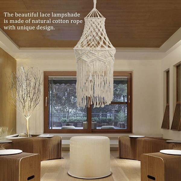 Macrame Lampskärm Hängande Pendellampa Skydd Modern Kontor Sovrum Vardagsrum Barnkammare Sovsal Bohemisk Dekoration