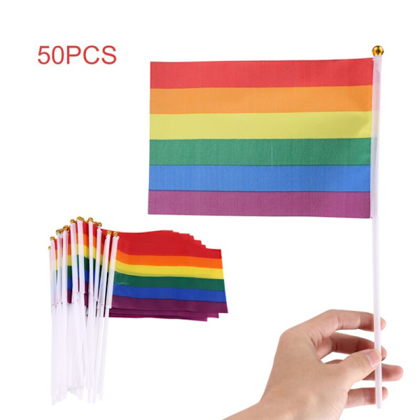 50 stk. Regnbue Pride Flag Mini Stangsflag, Regnbue Party Dekorationer