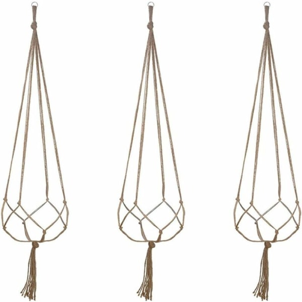 Macrame hängande korg, 3 delar bomullsrep hängande korg Växtkorghållare för inomhustak utomhus Balkonger Väggdekor (48 tum)
