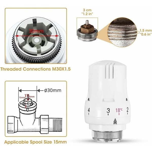 Set med 4 Termostatiska Huvuden, Termostatiska Radiatorventiler, Termostatiska Radiatorhuvuden, Termostatiska Radiatorventiler M30 x 1,5
