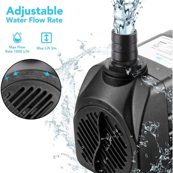 Mini-vesipumppu, Uppovesipumppu 25w 1800l/H 220v 1.5m Uppovesipumppu Harjaton Moottori Säädettävä Pumppu Pöytäsuihkulähteille Akvaariolle Lammikolle