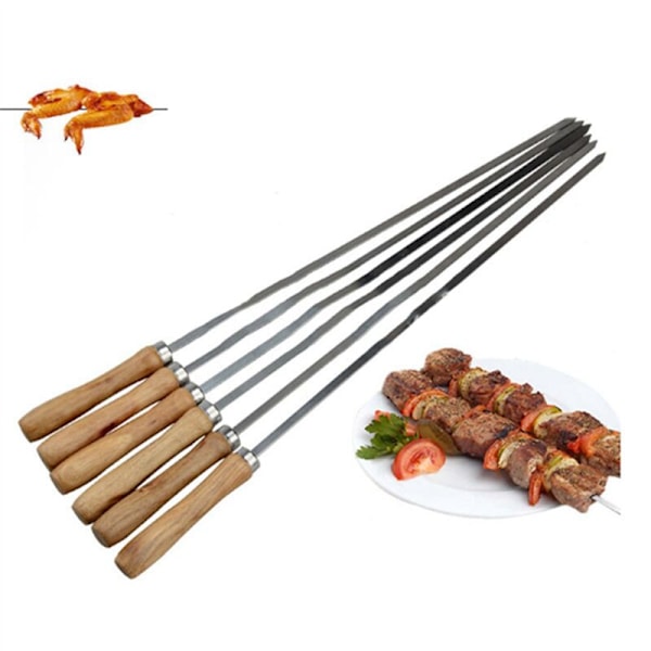 18 stk. Kebab BBQ rustfrie ståls grillspyd med flade træhåndtag Genanvendelige metals grillspyd med opbevaringspose