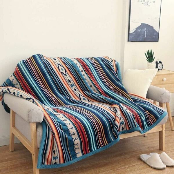 125x155cm fleece-peitto, paksu pehmeä ja mukava flanellipeitto, kääntyvät siniset peitot ja heitot, pehmeä ja kodikas Sherpa-sohvaheitto raidallinen