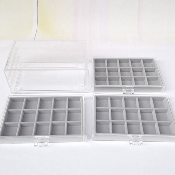 Akryl Flannel Opbevaringsboks Multi-Frame Tre-Design Afslutningsboks Halskæde Øreringe Ring Display Bakke