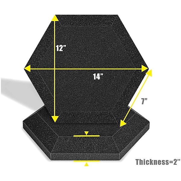 12 stk. Akustiske Skumplader, Hexagonale Studio Skråplader, Lydisolering, til Lydisolering og Akustisk Behandling