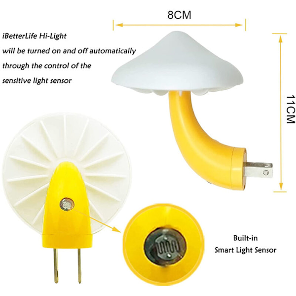 Svampformad LED-nattlampa med sensor, lämplig för sovrum, badrum, trappor, hallar