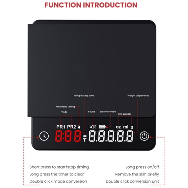 Mini Smart Köksvåg Vägning Espresso Precision Digital Kaffevåg med Timer