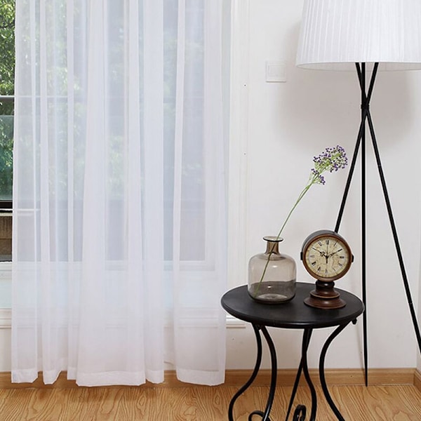 2 stk. Supermyk, stort håndfølelse hvite tyllgardiner for moderne dekorasjon Solid Chiffon Voile Transparent Voile