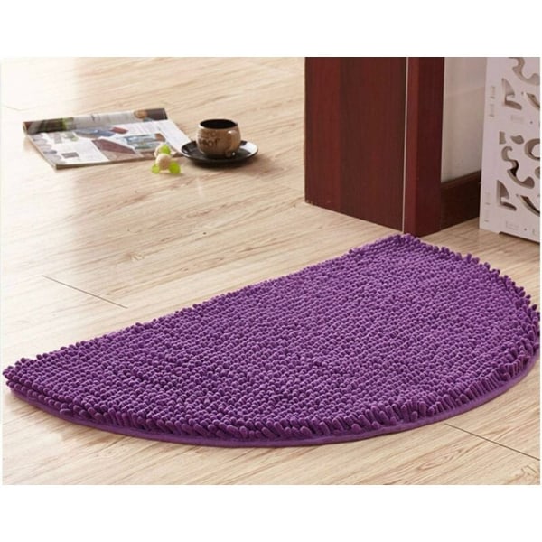Halvcirkel bademåtte, blød absorberende chenille fuzzy badekar måtte skridsikker tæpper halv måne bademåtte til badekar maskinvaskbar -Lilla-40 x 60-