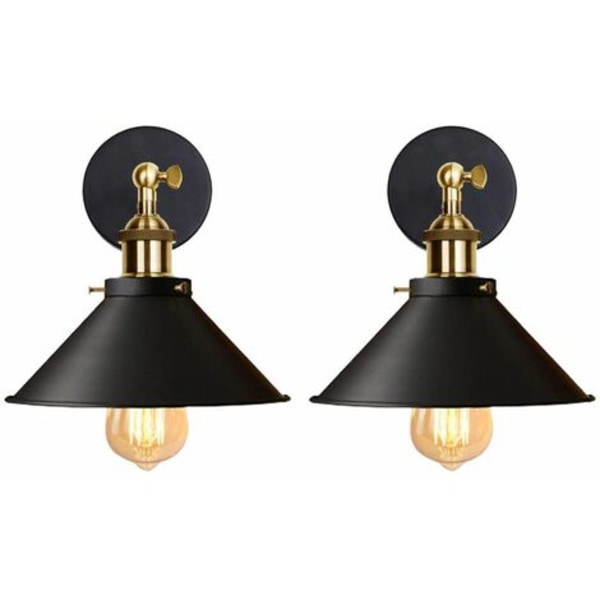 Set med 2 industriella vägglampor Edison stil taklampa metall retro taklampa med 180 graders rotation - 22 cm, svart
