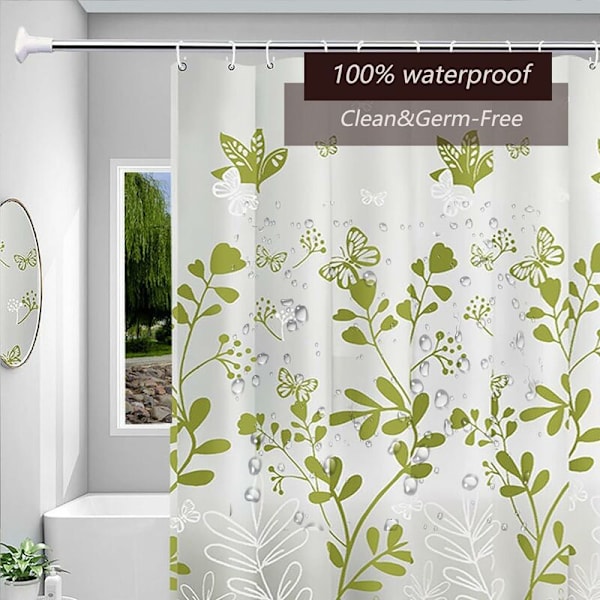 Duschdraperifoder, Butterfly Green PEVA Duschfoder, Giftfri och luktfri plast Vattentäta Duschdraperier, 72 x 72 tum med öljetthål