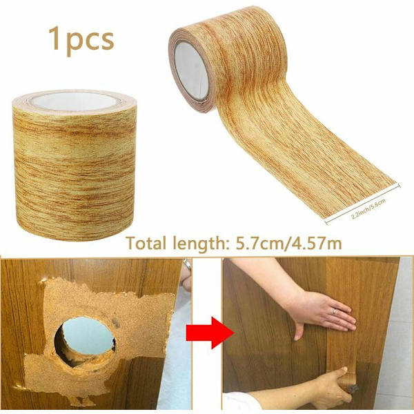 Faux treimønster tape, vanntett gulv ripe reparasjon tre effekt tape for møbler skap dører gulv bord stoler dekorative kanter (Camel G