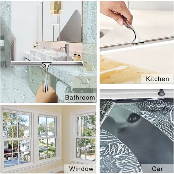 Dusj-squeegee, Badsqueegee med veggkrok, Dusjglass-squeegee Egnet for rengjøring av vinduer, baderomfliser, marmor (25x17cm)
