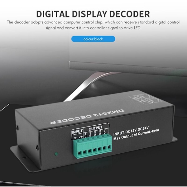 Dmx 512 Digital Display Dekoder, Dmx512 Dæmpningsstyring til Led Rgbw Strip Light Strip Rj45 Forbindelse Dc 12 - 24V 20A (4 Kanaler)