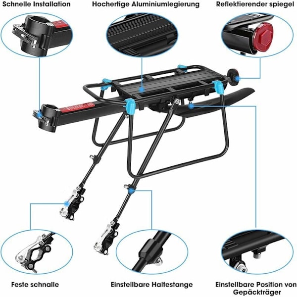 24-29 tommer cykelbagagebærer, justerbar aluminiumslegering MTB bagagebærer med reflektor, hurtigudløser og monteringscykelholder, maks. belastning 100 kg