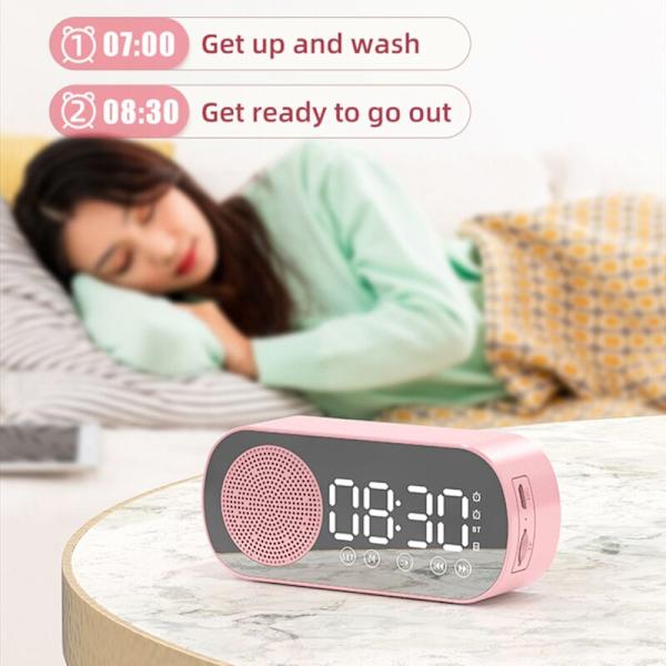 Langaton Bluetooth-kaiutin Kaksoisääliheradio TF-kortin tuki Digitaalinen herätyskello Soundbar Koti- ja Toimisto Pinkki