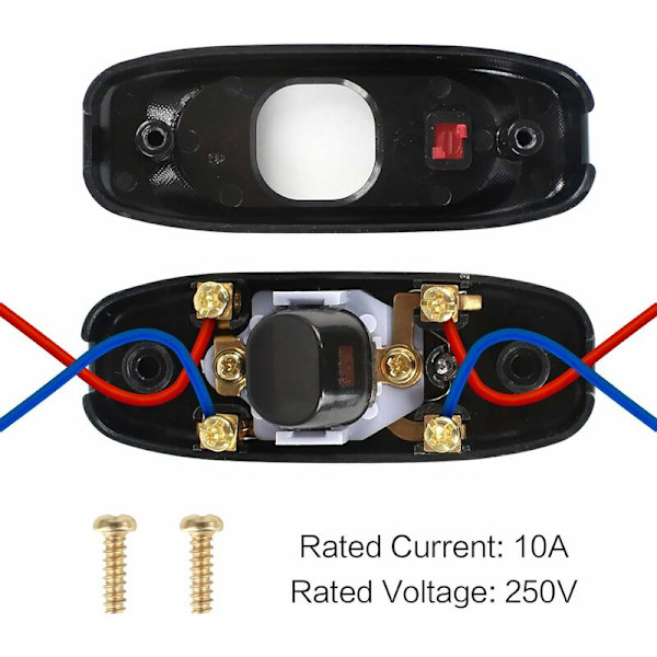 6 stk. Lampeknap, Vippeknap 250V 10A Ledningsledning Vippeknap Mellemknap med Led-indikator (Sort) HIASDFLS