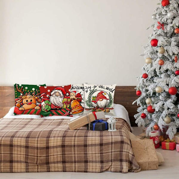 Jul kuddfodral 45x45cm, set med 4 jul dekorativa soffa i bomull och linne jul för soffa säng sovrum stol trädgård-jul färg