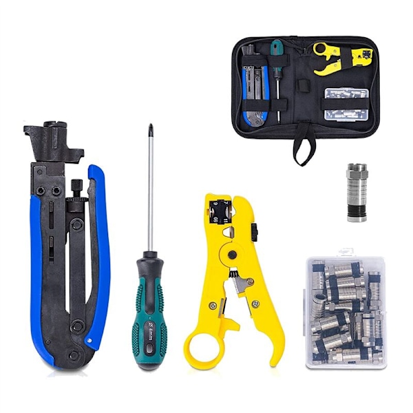 Coaxial Compression Tool Kit Coaxial Crimper and Rg6 Crimping Tool with 20Pcs F Compression Connectors