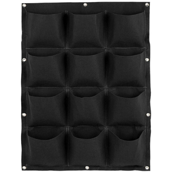 Vertikal Planter Multi-Pocket Planter Living Filt Voksepose Indendørs/Udendørs Urtepotte, 12 Lommer, Sort
