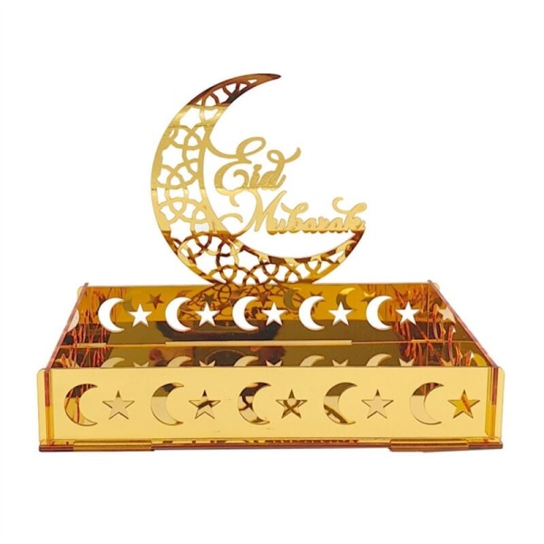 Acrylic Eid Mubarak Food Tray Ramadan Kareem Dessert Fruit Plate Moon Star Castle Islamic Muslim Festival Decor Gift,C