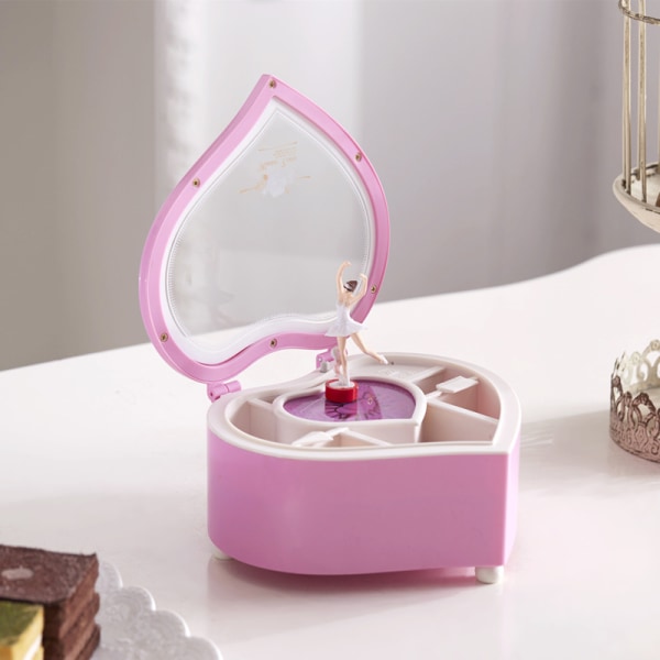 Spilleboks, roterende musik smykkeskrin lille pige opbevaringsboks pink
