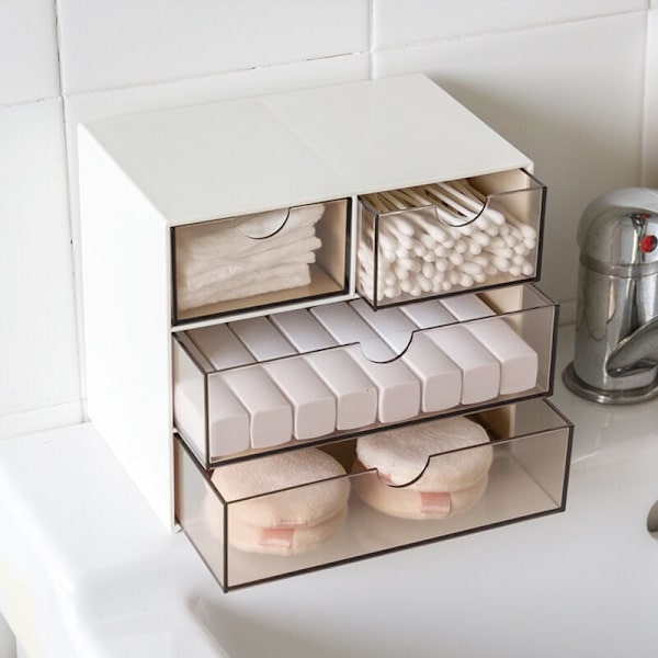 -Venlig Desktop Clear Plastic Opbevaringsboks Skabe til Små Genstande Makeup Event Organizer-4 Celler Brun