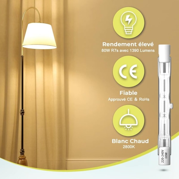 4x Eco Halogenlampa R7s 78mm 80W 230V Varmvit Halogenlampa 2800K Dimbar Ljuskälla