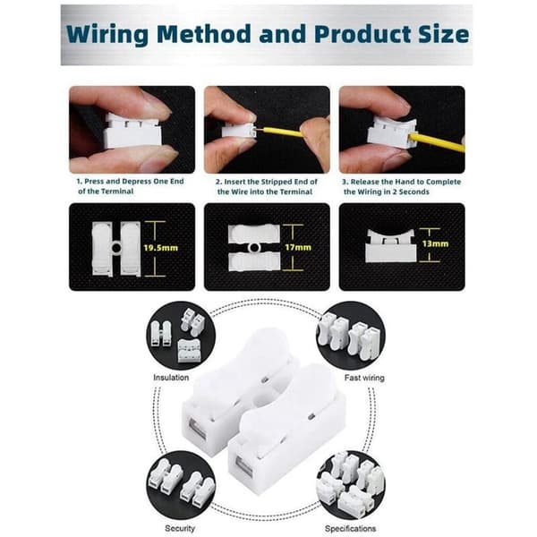55 stk Push Quick Wire Cable Connectors, Spring Loaded Connector Kit og White Cable Connector Terminal Block