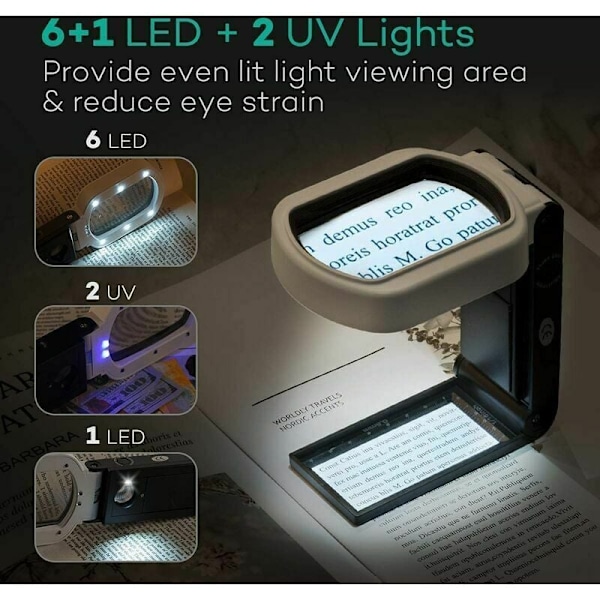 25X 10X Förstoringsglas Stativ med Vikbart Stativ LED-belyst Förstoringsglas för Läsning, Reparation, Sömnad - 85 x 55 mm