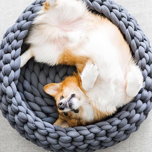 Håndvævet Hundekurv Kattekurv Knit Nest Hvalpekurv Killingkurv Sovepose Hundeburet Tilbehør