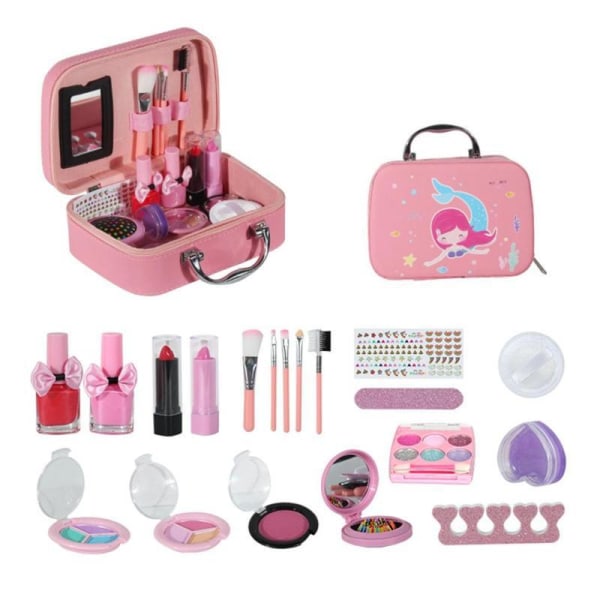 Meikkilelut tytöille ja lapsille, 20-osainen meikkilaatikko, vaaleanpunainen set, parhaat lahjat tytöille