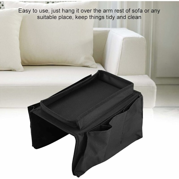 Sofa Armlæn Hængende TV Fjernbetjening Organizer Sofa Opbevaringspose med Kopholder Bakke Sofa Opbevaringsbakke (Sort)