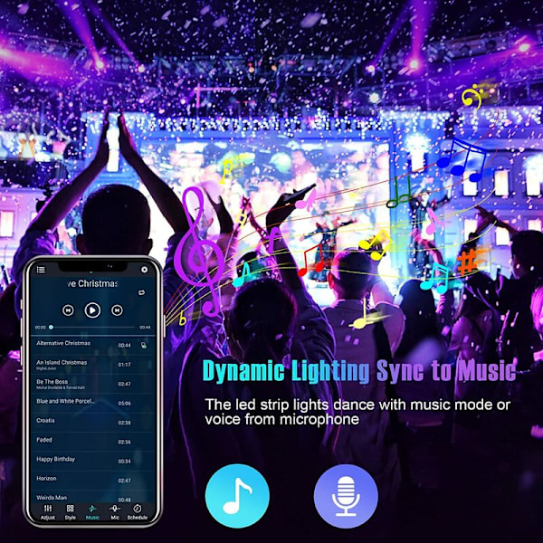 LED-Strips, 5M 150LED Bluetooth LED-Strips 5050 RGB 5V USB, Lysstrimler styret via APP og fjernbetjening, 16 millioner farver og 213 tilstande perfekt