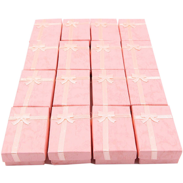 16 st presentförpackningar i papper för smyckesdisplayer, små klockor, halsband, örhängen, armband (rosa)