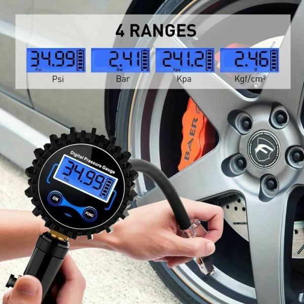 Digital Tire Pressure Gauge 250 PSI, High Accurate Digital Tire Pressure Gauge with Inflation Gun for Car Motorcycle Bikes, 2 AAA Batteries, LCD Dis
