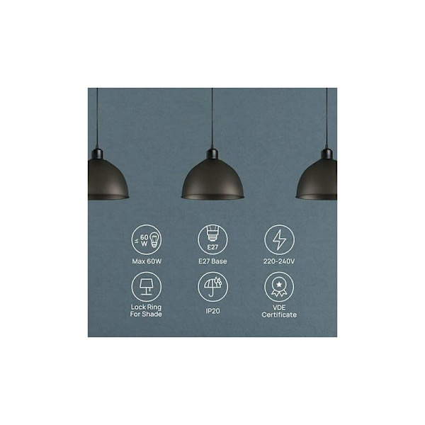 E27 Hänglampa med Skruvring, 100cm Justerbar Textilkabel, Lampskärm Kompatibel Hänglampa, Ideal Sockel för Kökspension, Vit