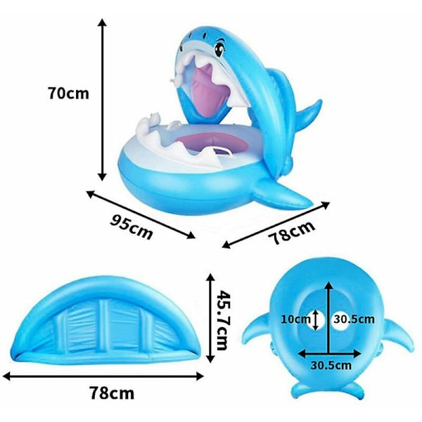 Baby Float Pvc Pool Toddler Floaties Med Baldakin Oppustelig Haj Spædbarn Svømmebassin Float Til 6-36 Måneder Børn