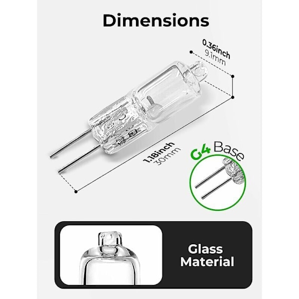 G4 Halogenpærer, 20W G4 Pære, 12V Halogen Pind Sockel Lampe, 2700K Varm Hvid, 300LM, G4 Lavspænding Halogenlampe, Transparent Kapsellampe, Pakke med 1