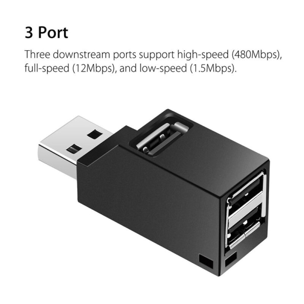 2 stk Serie 3 Port USB Hub Mini USB3.0 Høy Hub Distribusjonsboks for PC Bærbar PC U Disk Mobil Kortleser