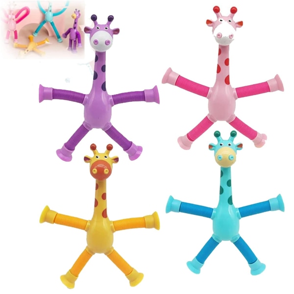 4 stk teleskopisk sugekop giraflegetøj, tegneserieformskiftende giraf teleskoprør Anti-stress pædagogisk legetøj, forældre-barn interaktiv senso