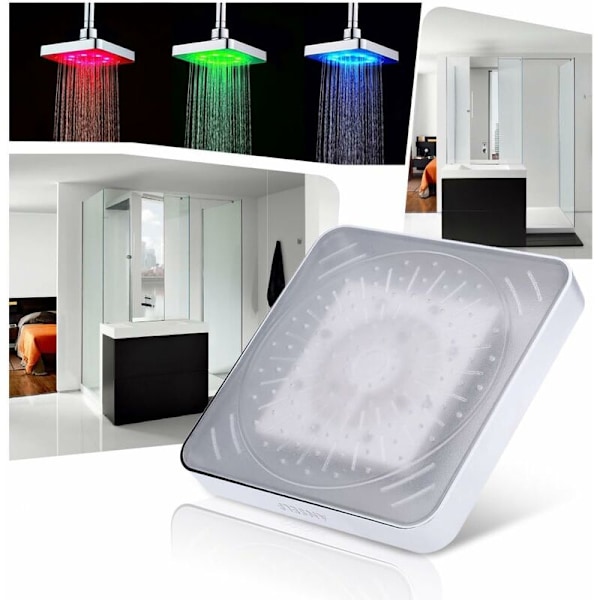Kvadratisk LED-dusjhode, 6 tommers LED-dusj med tre farger, 3 fargeskiftende temperaturkontroll drevet av vannstrøm, ABS kromfinish med 6 stk LED-er