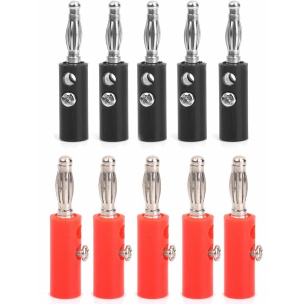 4mm isolerade bananpluggkontakter Nya 10st Röd + Svart